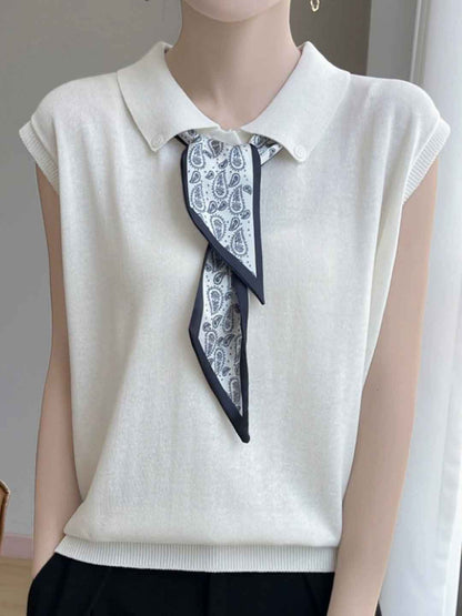 Maria Elegant Polo Collar Knitted Top-Navy Blue