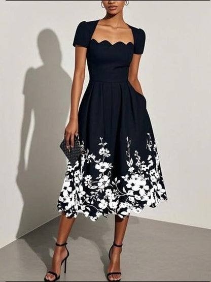 Floral Print Square Neck Midi Dress