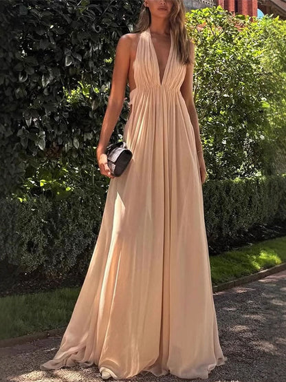 Pleated Halter Evening Dress