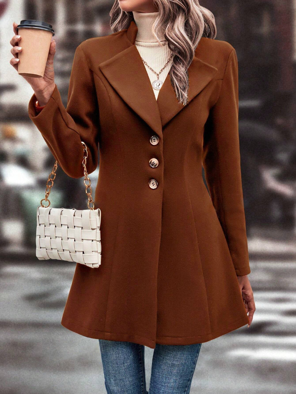Lapel Slim Fit Woolen Cloth Draping Coats