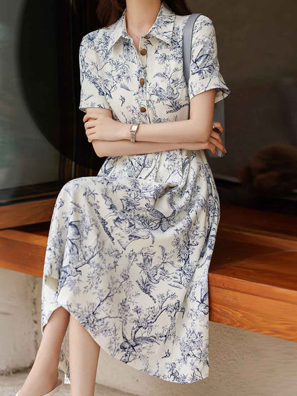 Gianna Elegant Lapel Printed Dress