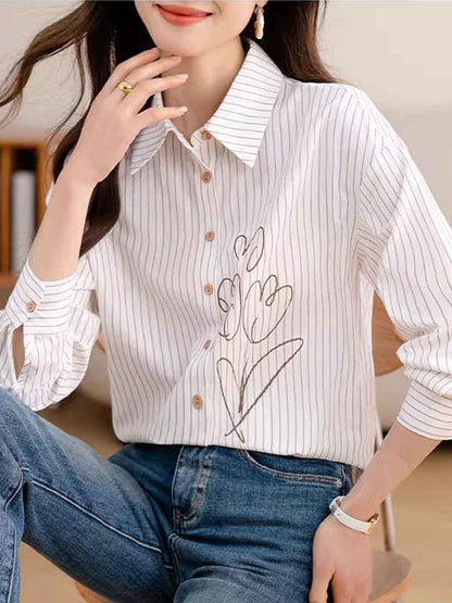 Brianna Slim Polo Collar Printed Striped Shirt