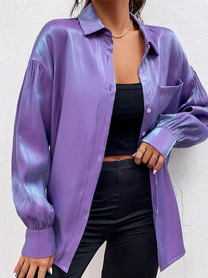 Purple Loose Metallic Shirt Top