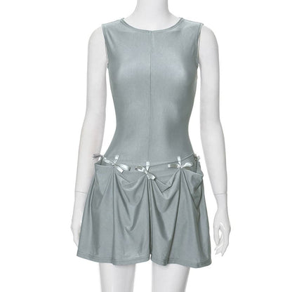 Sleeve bowknot solid midi 2-way dress
