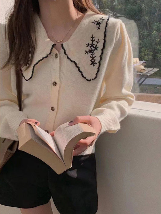 Alicia Classic Doll Collar Embroidery Knitted Cardigan