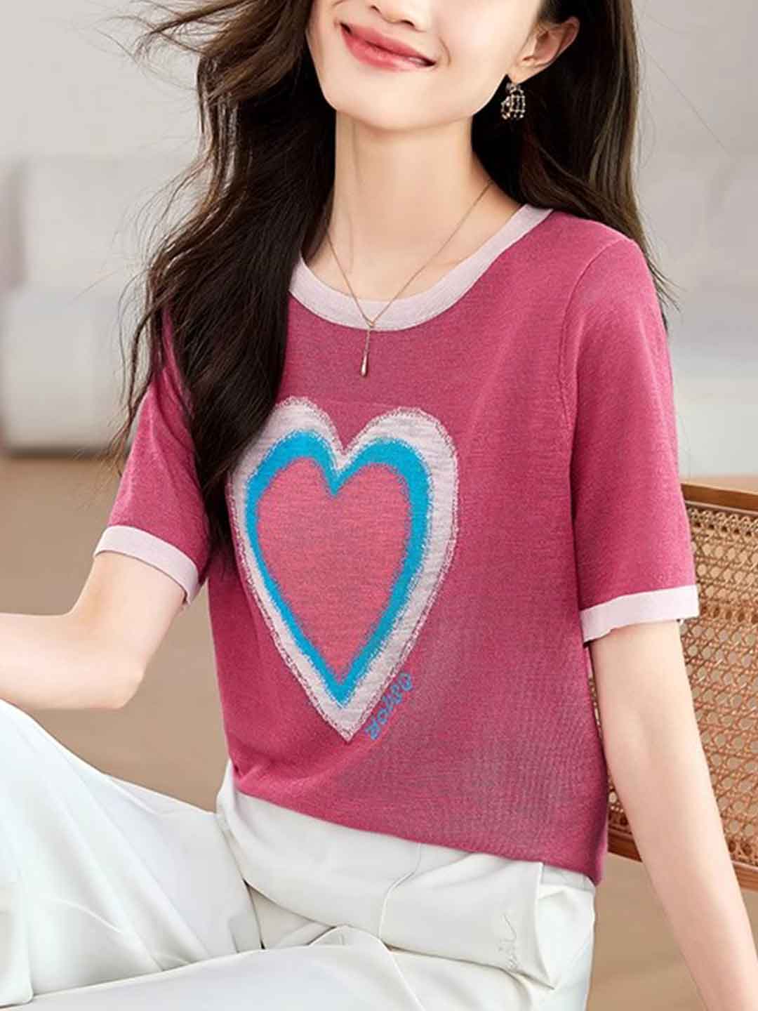 Andrea Classic Contrasted Printed Knitted Top