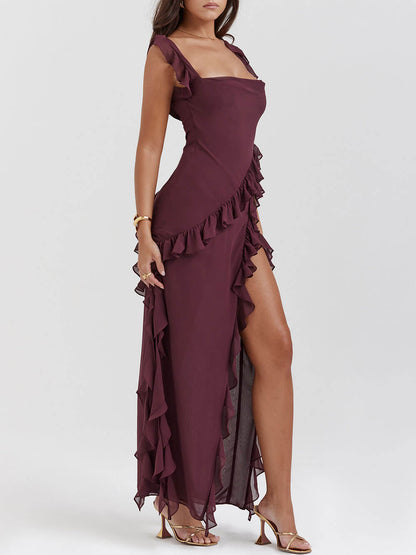 Iris - Ruffled Asymmetrical Maxi Dress