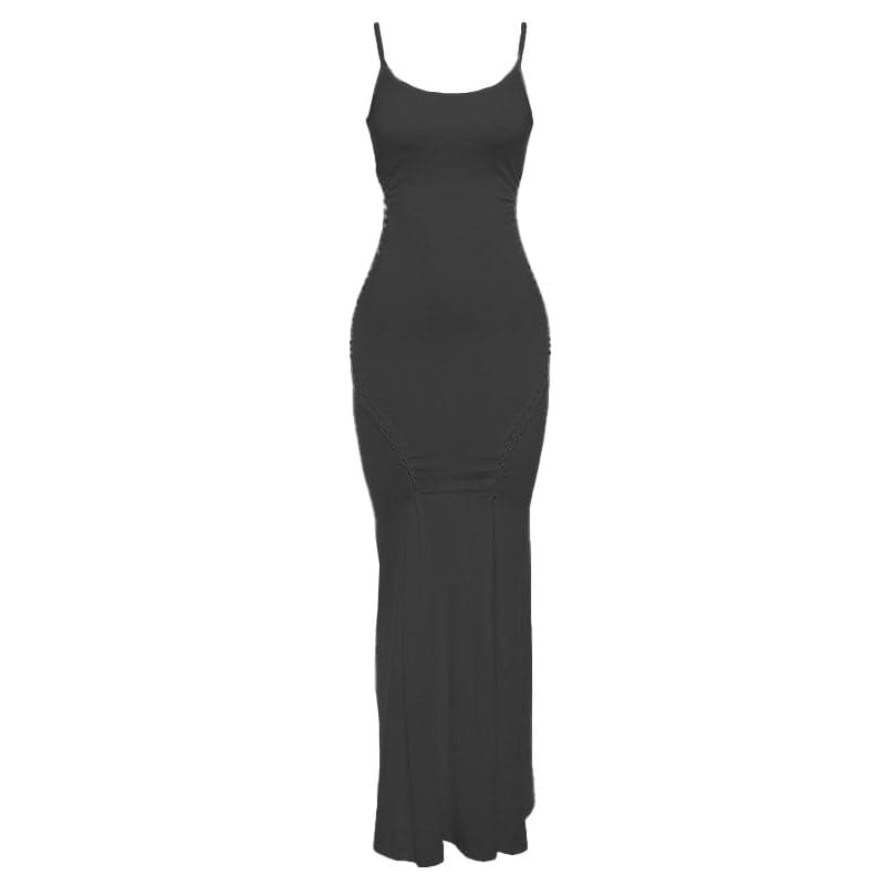 U neck hollow out solid cami cut out maxi dress-final-sale