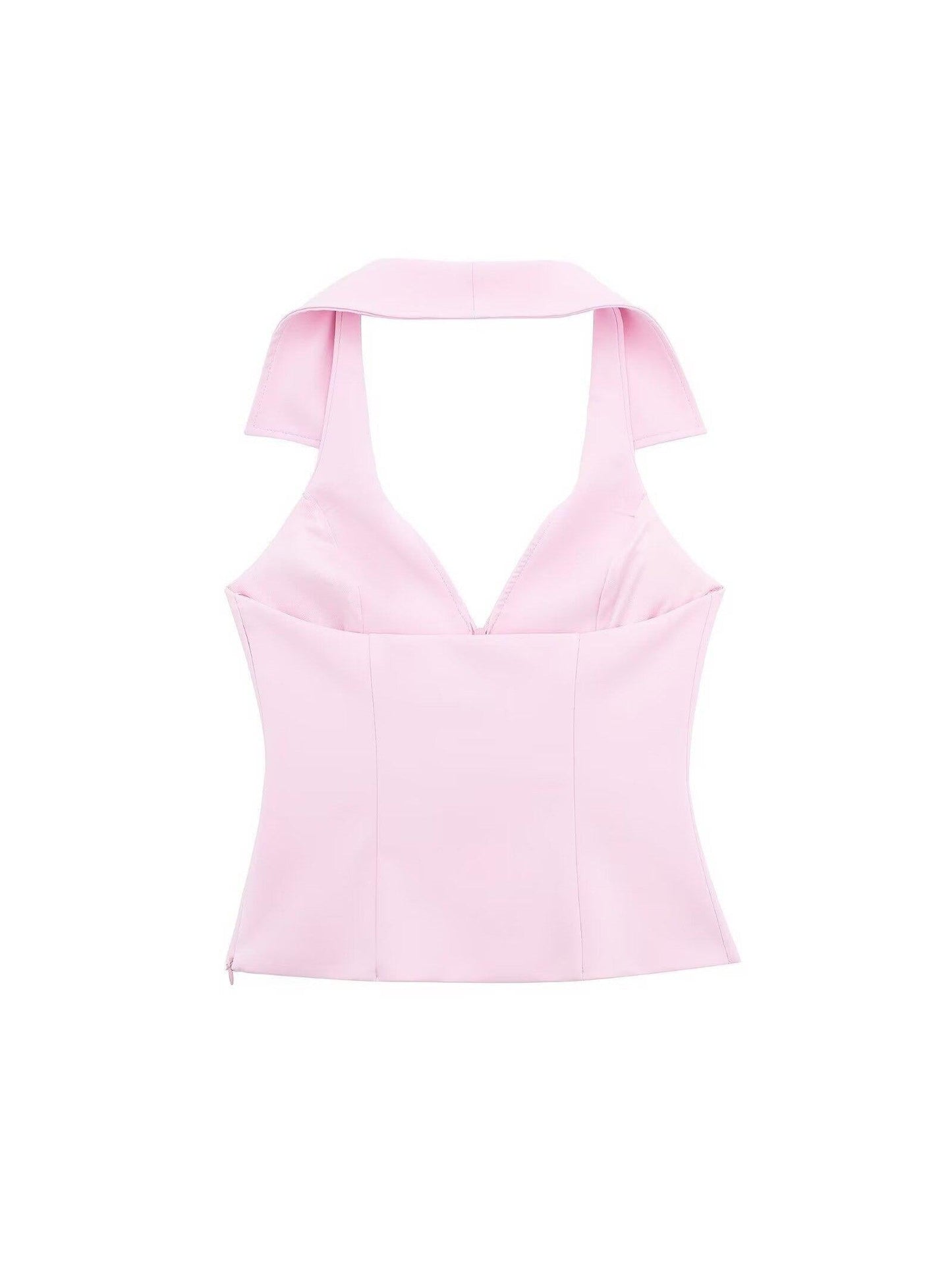 Pink Halterneck Waist Coat & Skort Skirt Coord Set