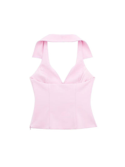 Pink Halterneck Waist Coat & Skort Skirt Coord Set