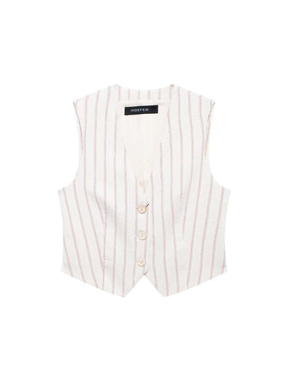 Striped Vest Waist Coat & Shorts With Belt Coord Set