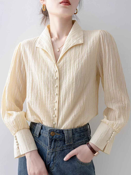 Grace Loose V-neck Lapel Textured Shirt
