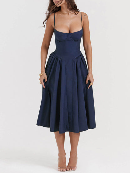 Midnight-Elegance Strapless Midi Dress
