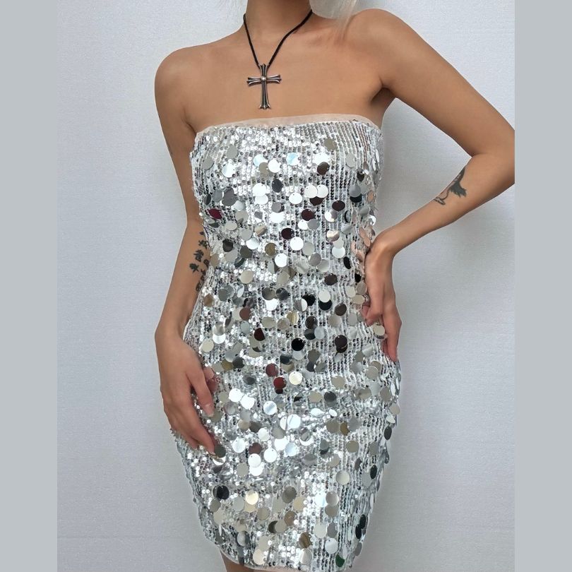 Glitter backless tube mini dress