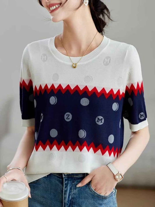 Gianna Casual Colorblocked Striped Knitted Top