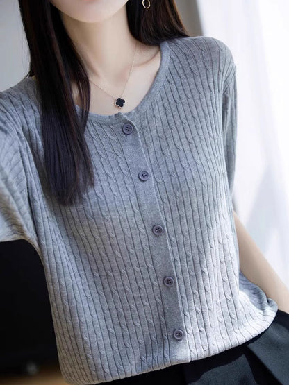 Bailey Loose Crew Neck Solid Color Cable Knitted Top