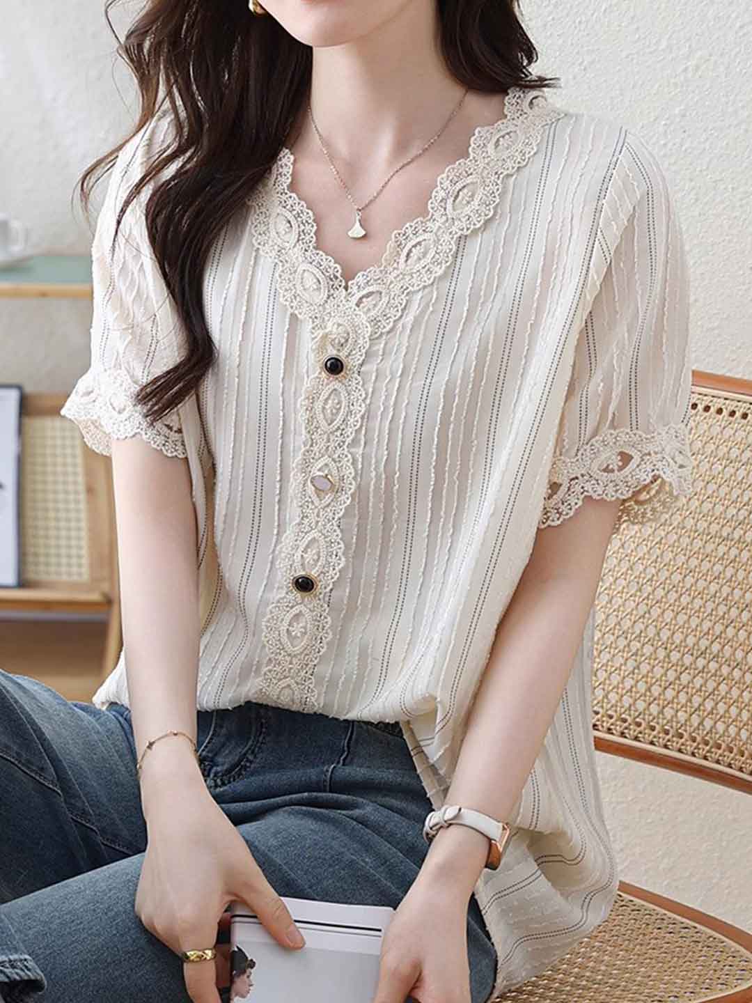 Bailey Loose V-Neck Lace Top