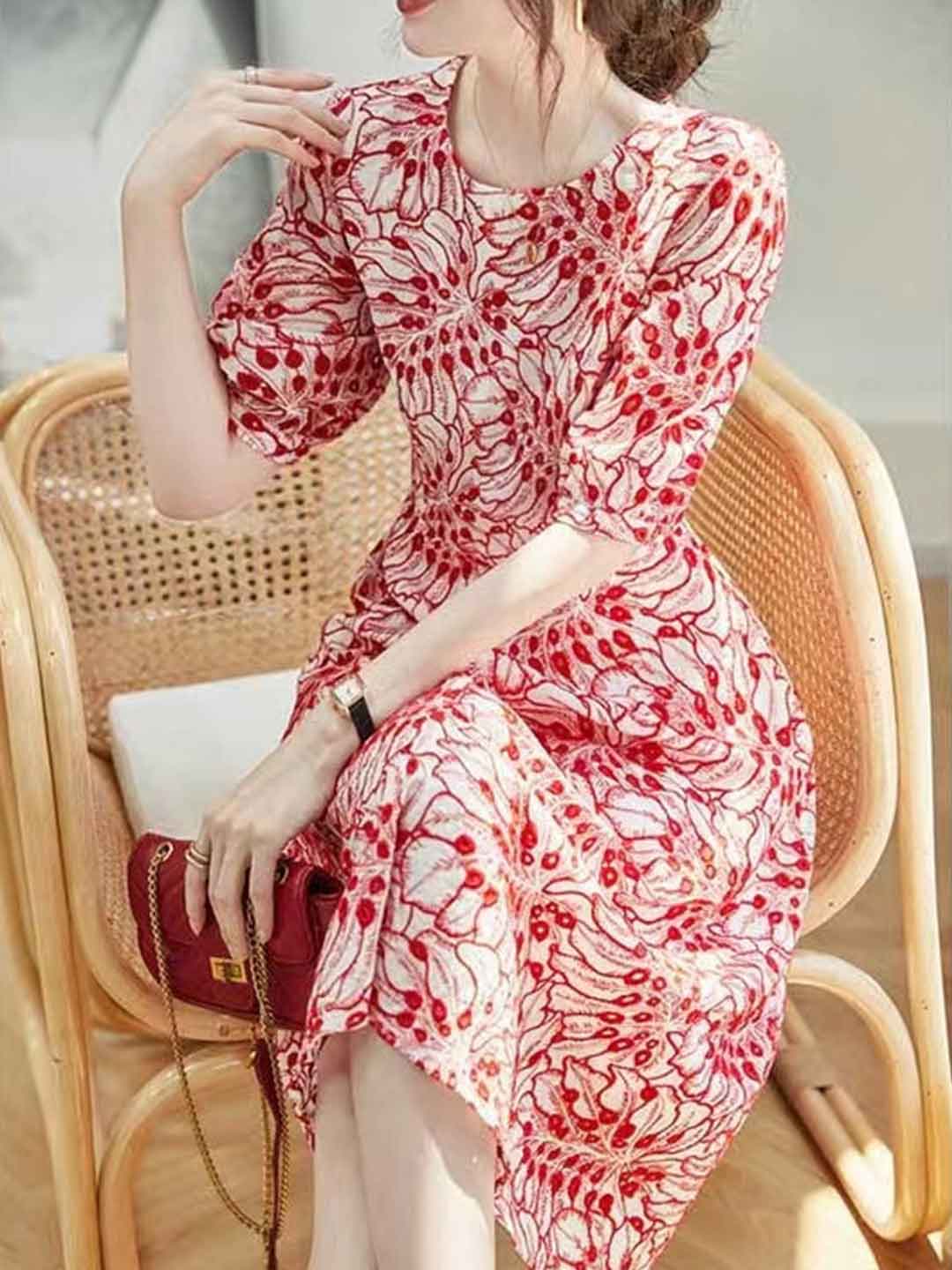 Genesis Vacation Crew Neck Printed Dress