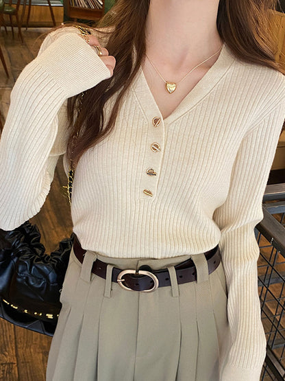 Elizabeth Elegant V-Neck Solid Color Knitted Top