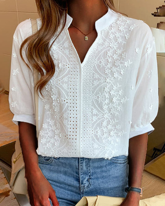 | Women’s Summer V Neck Puff Sleeve Blouse