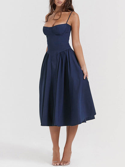 Midnight-Elegance Strapless Midi Dress