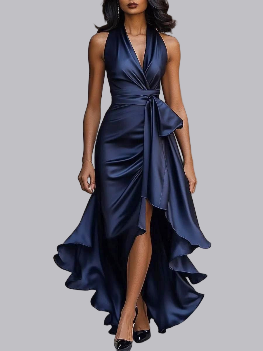 V-neck Irregular Ruffle Lightweight Maxi Dresses
