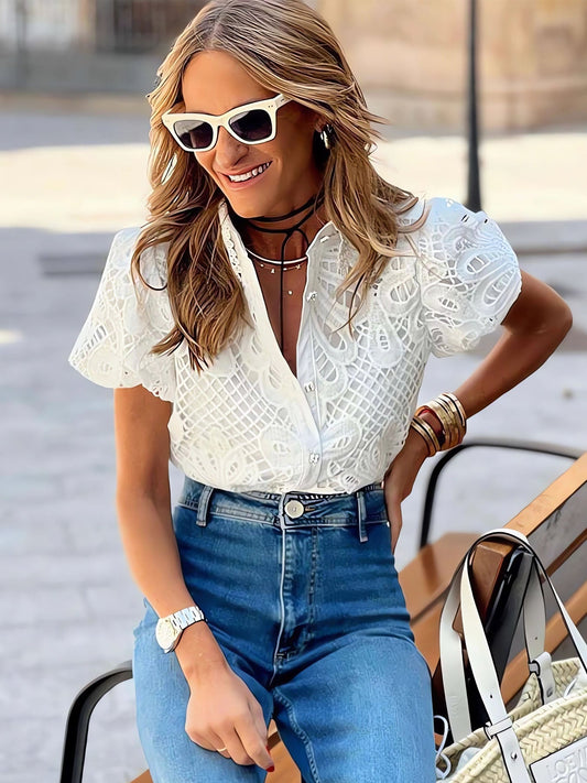 Hollow Lace Collar Shirt