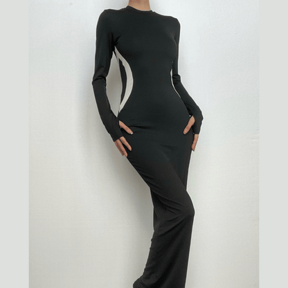 Gloves contrast long sleeve crewneck maxi dress-final-sale