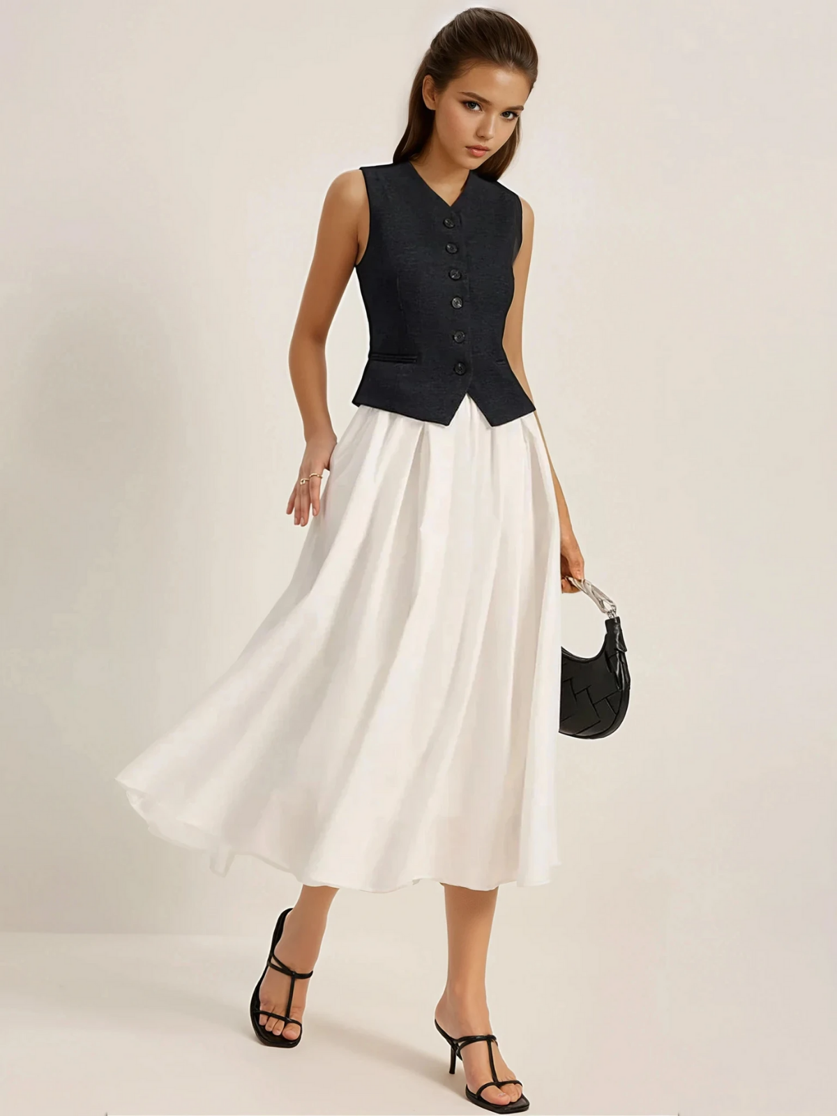Casual Slim Fit High Waist Pleated Skirt