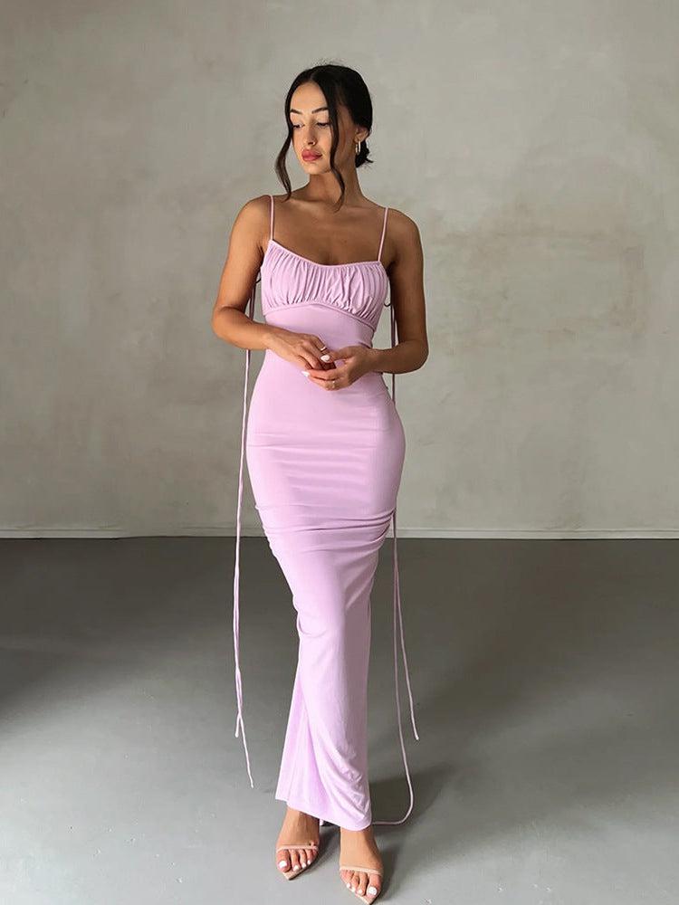 Spaghetti Strap Backless Pleated Dress