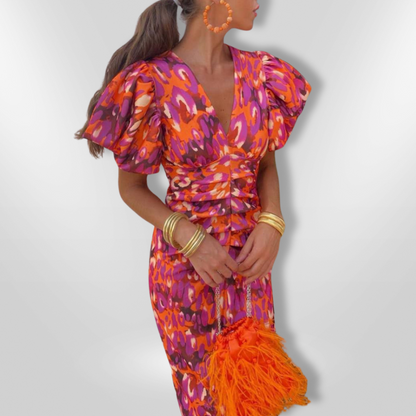 Arielle | Colourful Dress With Pleated Sleeves