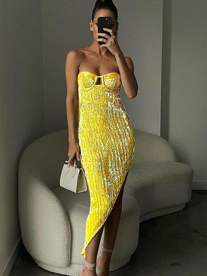 Sequins Tube Corset Asymmetric Dress