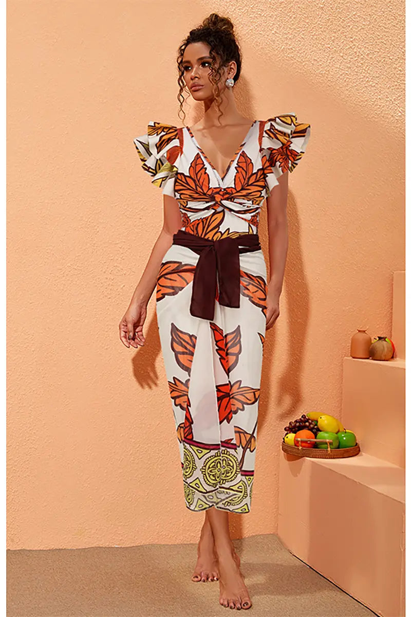 Maple Print Swimsuit Set Trio