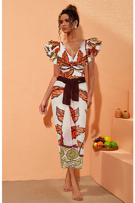 Maple Print Swimsuit Set Trio