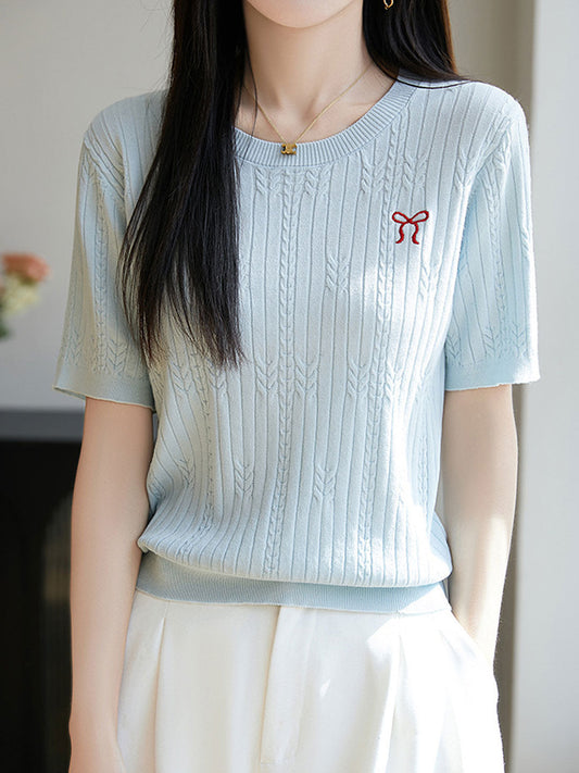 Bella Loose Crew Neck Embroidered Knitted Top