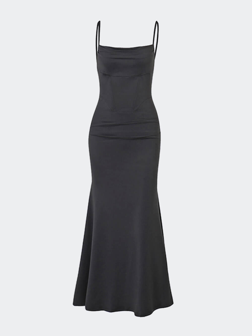 Cowl Neck Spaghetti Strap Corset Ruched Waist Mermaid Maxi Dress
