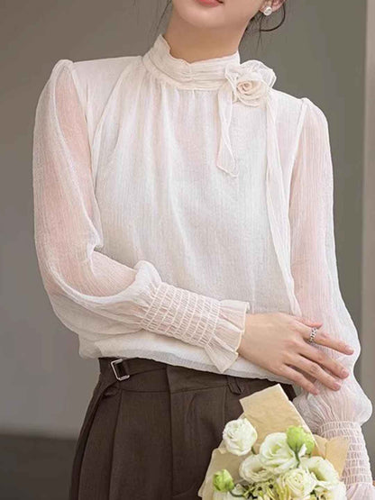Ava Elegant Half Turtleneck Floral Chiffon Top