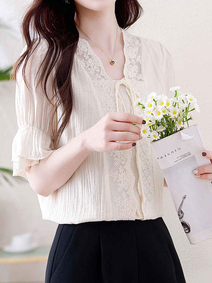 Genesis Retro V-neck Lace Tie Shirt