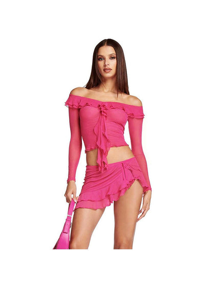 Ruffles Off-Shoulder Top & Skirt Coord Set
