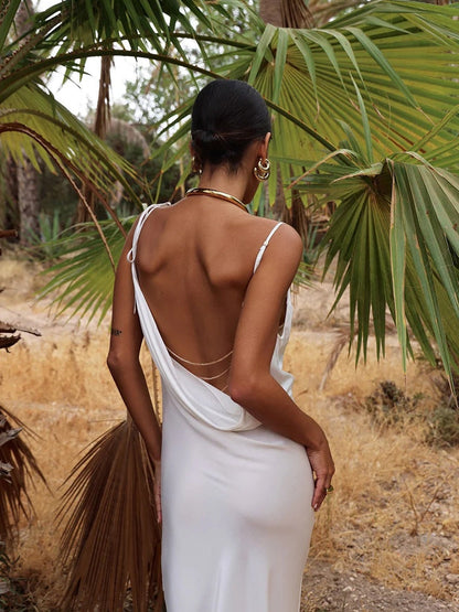 Cowl Neck Backless Gown Maxi Dress