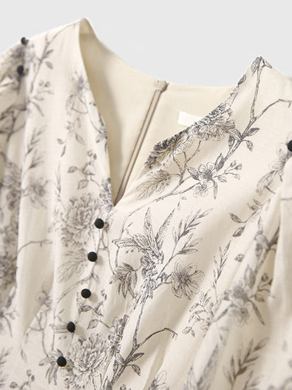 Samantha Elegant V-neck Printed Dress