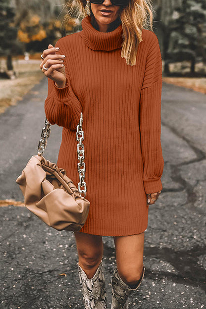Turtleneck Long Sleeves Ribbed Knit Sweater Dress(in 7 Colors!)
