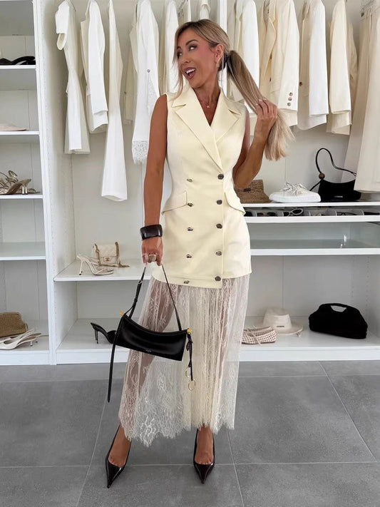 Lace Layered Tailored Vest Dress