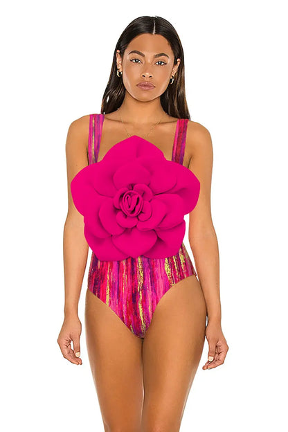 Floral Front Decor Printed One Piece Swimsuit Set