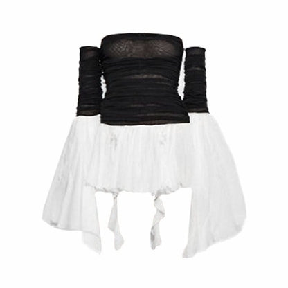 Off shoulder long sleeve mesh dress