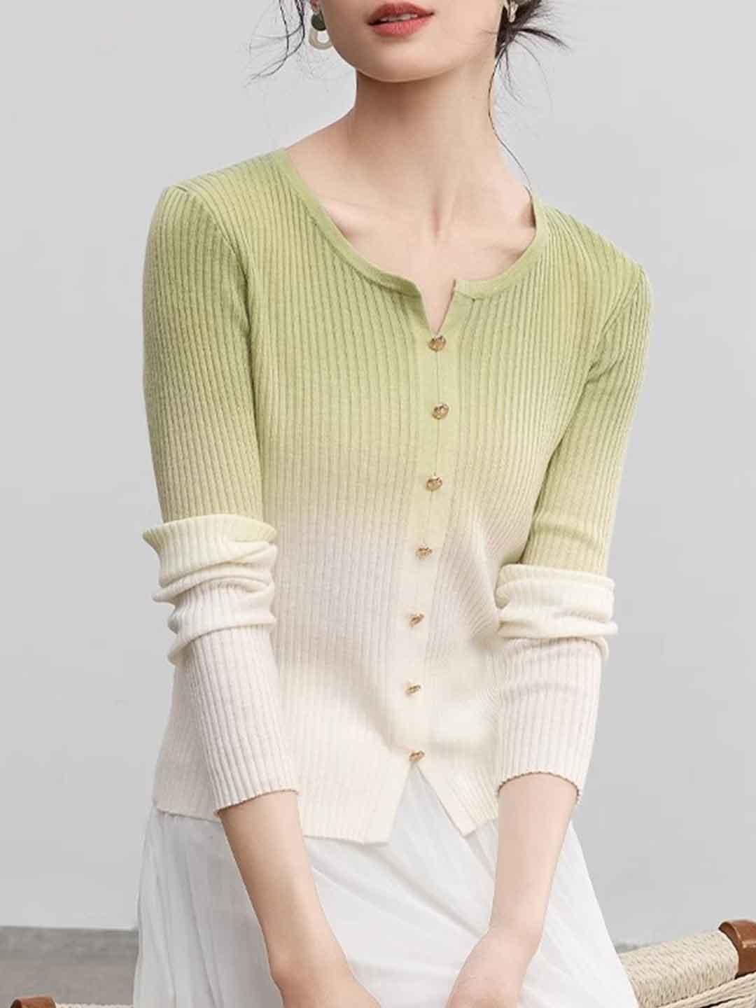 Brooke Elegant V-Neck Colorblock Beaded Knitted Top