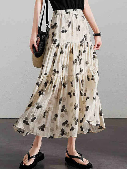 Layla Vintage A-Line Pleated Floral Skirt