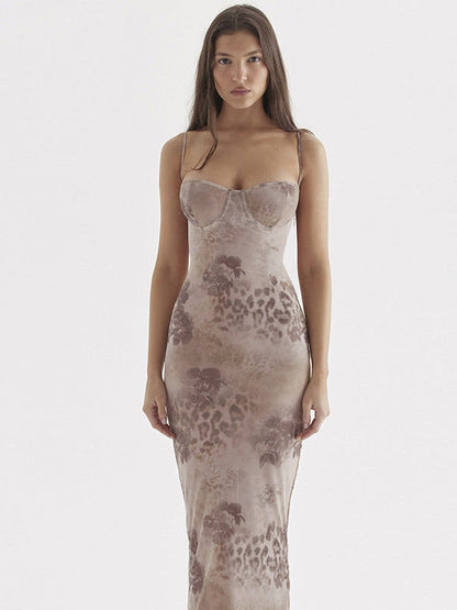 Floral Print Sweetheart Neck Maxi Dress