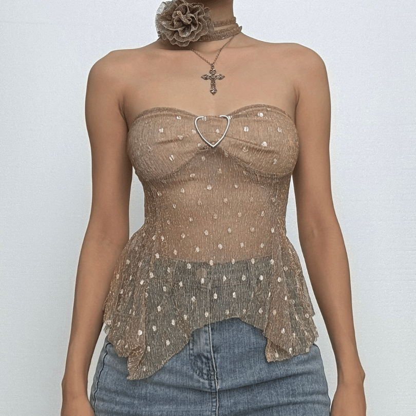 Polka dot glitter buckle ruffle tube top