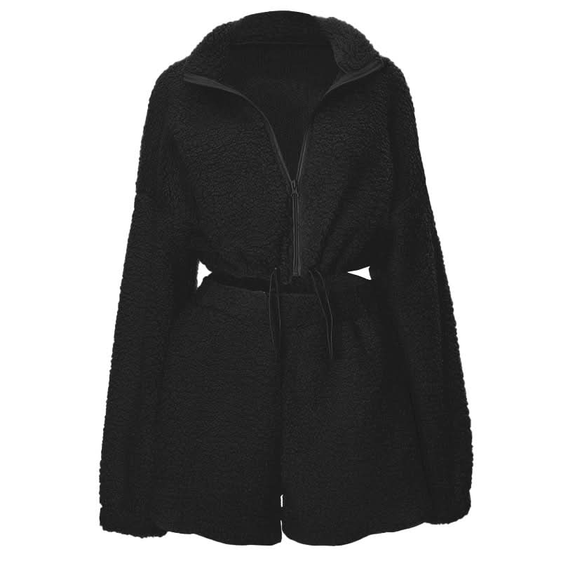 Long sleeve fluffy zip-up pant set